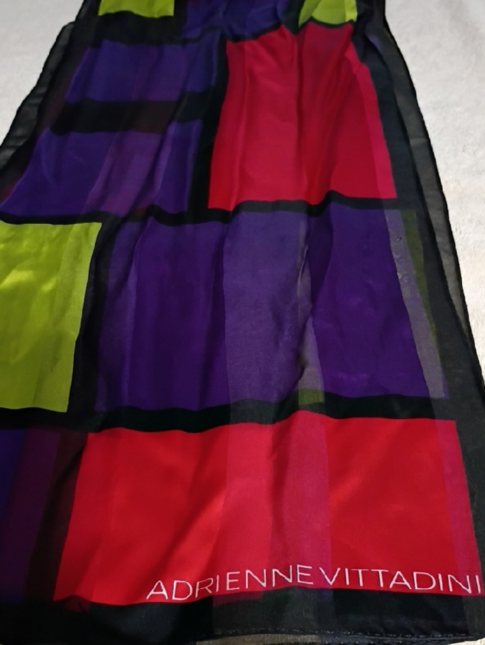 Adrienne Vittadini Colorblock Silk Scarf - Red, Purple, Lime, Black
